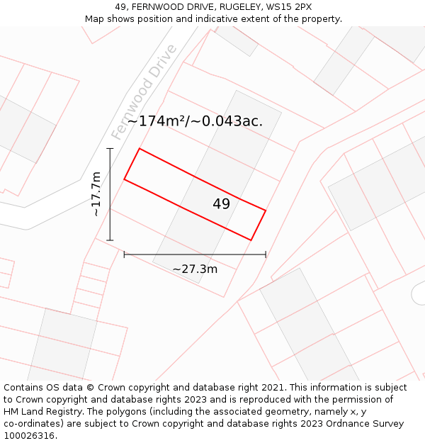 49, FERNWOOD DRIVE, RUGELEY, WS15 2PX: Plot and title map