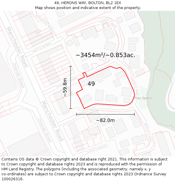 49, HERONS WAY, BOLTON, BL2 1EX: Plot and title map