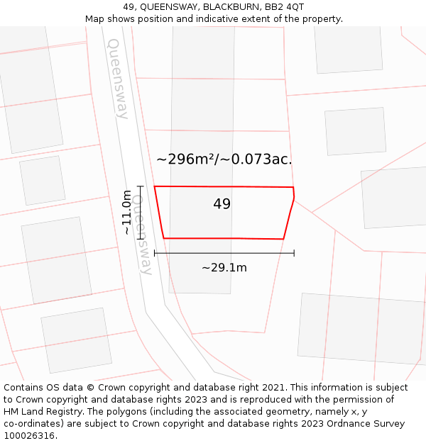 49, QUEENSWAY, BLACKBURN, BB2 4QT: Plot and title map