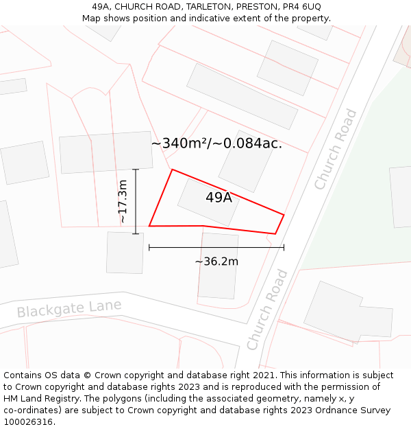 49A, CHURCH ROAD, TARLETON, PRESTON, PR4 6UQ: Plot and title map