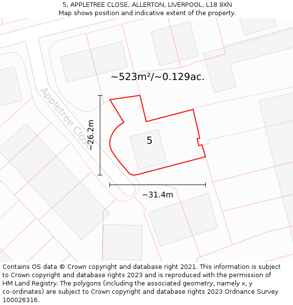 5, APPLETREE CLOSE, ALLERTON, LIVERPOOL, L18 9XN: Plot and title map