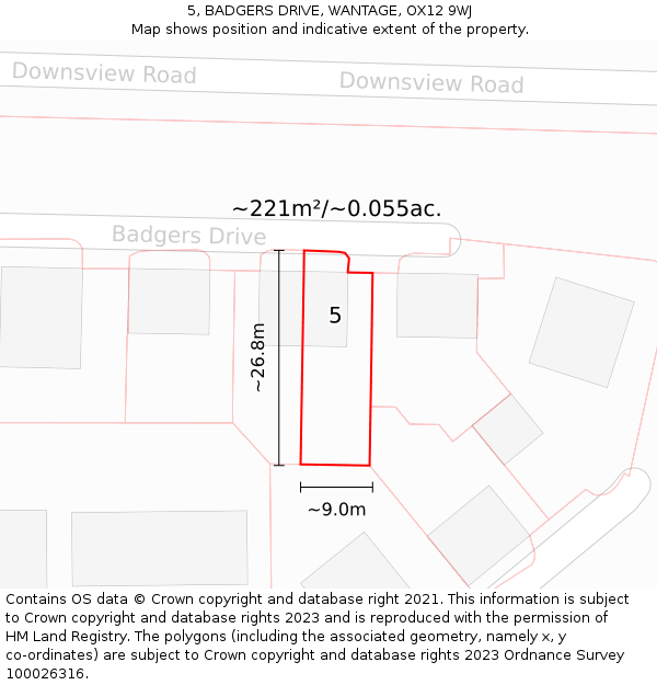 5, BADGERS DRIVE, WANTAGE, OX12 9WJ: Plot and title map