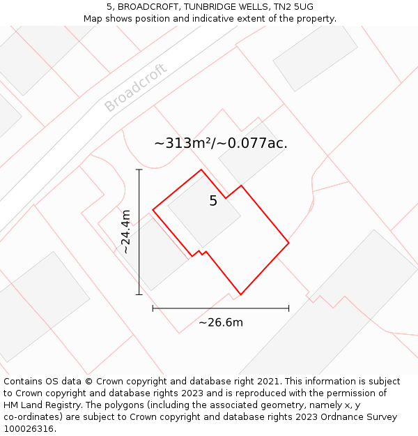 5, BROADCROFT, TUNBRIDGE WELLS, TN2 5UG: Plot and title map