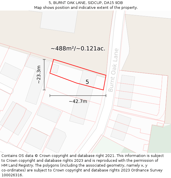 5, BURNT OAK LANE, SIDCUP, DA15 9DB: Plot and title map