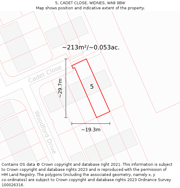 5, CADET CLOSE, WIDNES, WA8 9BW: Plot and title map