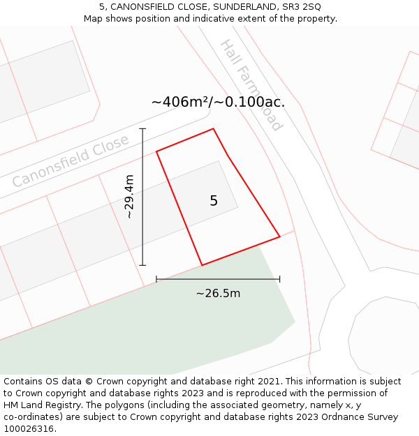 5, CANONSFIELD CLOSE, SUNDERLAND, SR3 2SQ: Plot and title map
