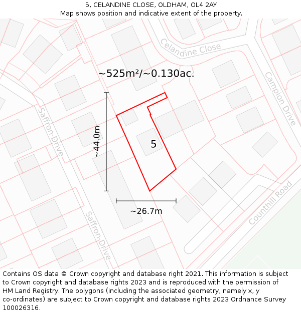 5, CELANDINE CLOSE, OLDHAM, OL4 2AY: Plot and title map