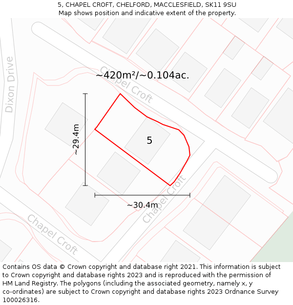 5, CHAPEL CROFT, CHELFORD, MACCLESFIELD, SK11 9SU: Plot and title map