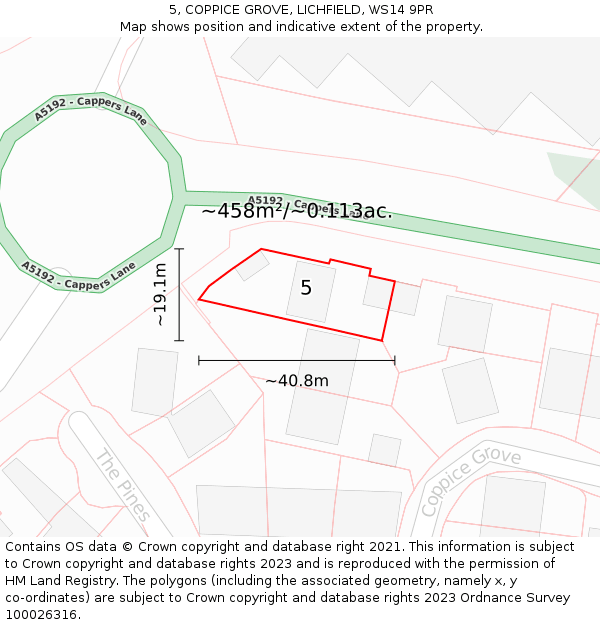 5, COPPICE GROVE, LICHFIELD, WS14 9PR: Plot and title map