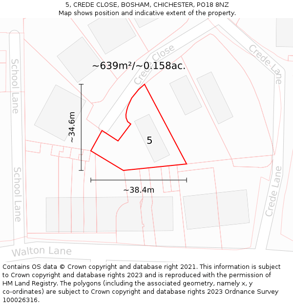 5, CREDE CLOSE, BOSHAM, CHICHESTER, PO18 8NZ: Plot and title map