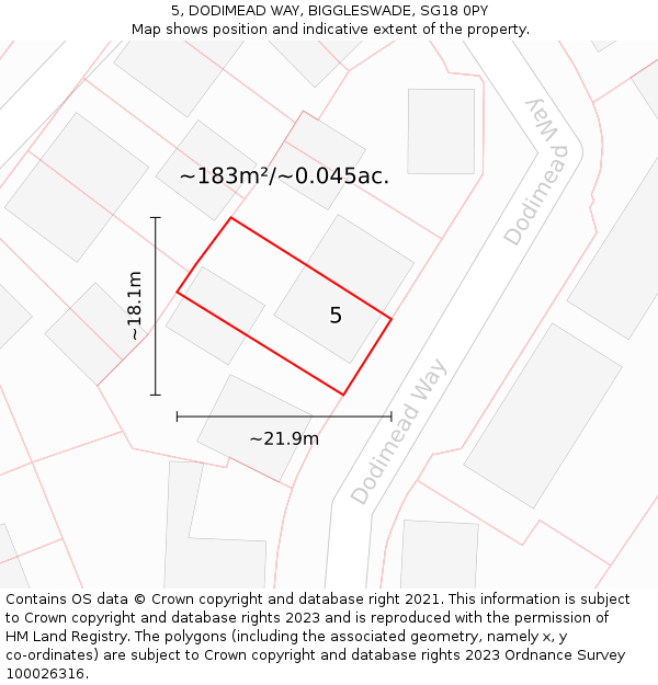 5, DODIMEAD WAY, BIGGLESWADE, SG18 0PY: Plot and title map