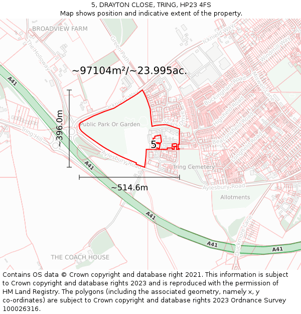 5, DRAYTON CLOSE, TRING, HP23 4FS: Plot and title map