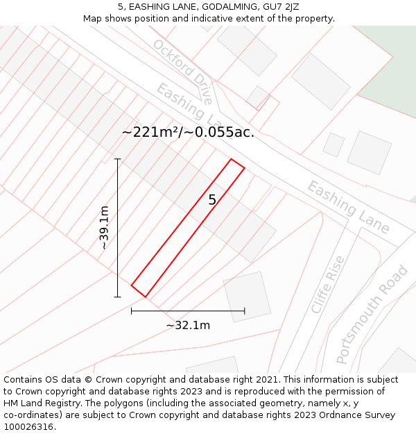 5, EASHING LANE, GODALMING, GU7 2JZ: Plot and title map