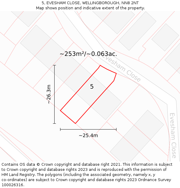 5, EVESHAM CLOSE, WELLINGBOROUGH, NN8 2NT: Plot and title map