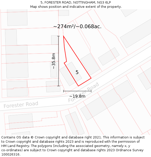 5, FORESTER ROAD, NOTTINGHAM, NG3 6LP: Plot and title map