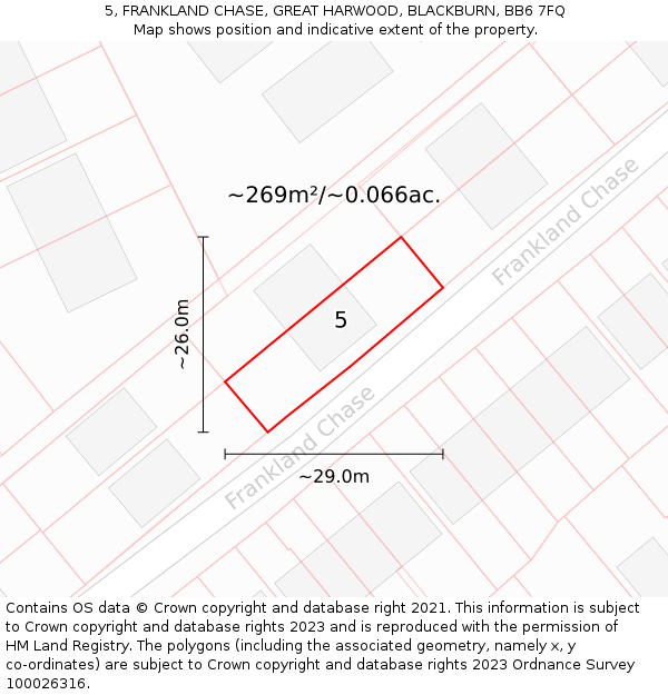 5, FRANKLAND CHASE, GREAT HARWOOD, BLACKBURN, BB6 7FQ: Plot and title map
