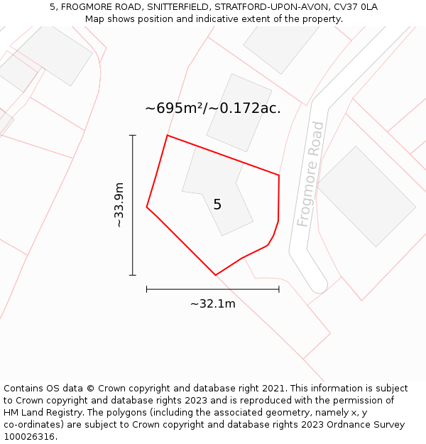 5, FROGMORE ROAD, SNITTERFIELD, STRATFORD-UPON-AVON, CV37 0LA: Plot and title map
