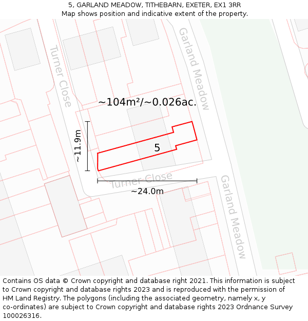 5, GARLAND MEADOW, TITHEBARN, EXETER, EX1 3RR: Plot and title map
