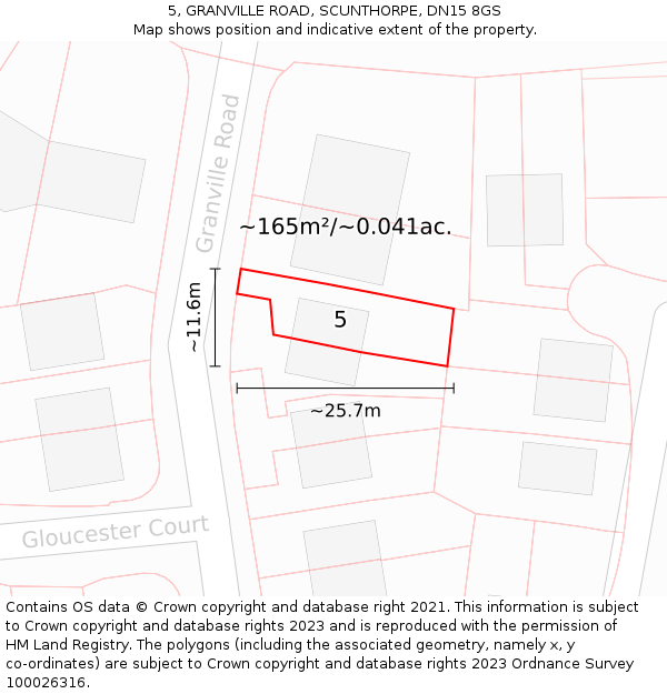 5, GRANVILLE ROAD, SCUNTHORPE, DN15 8GS: Plot and title map
