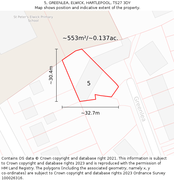 5, GREENLEA, ELWICK, HARTLEPOOL, TS27 3DY: Plot and title map