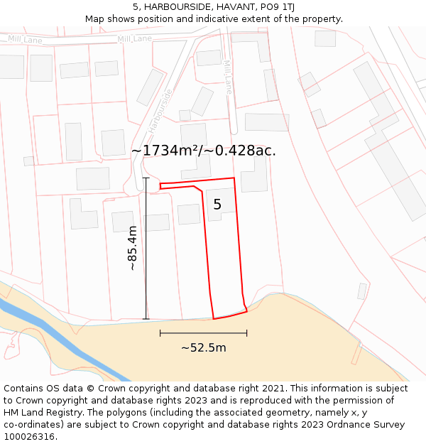 5, HARBOURSIDE, HAVANT, PO9 1TJ: Plot and title map