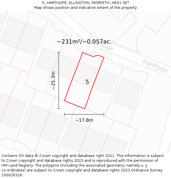 5, HARTHOPE, ELLINGTON, MORPETH, NE61 5ET: Plot and title map