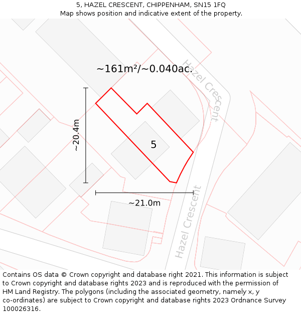 5, HAZEL CRESCENT, CHIPPENHAM, SN15 1FQ: Plot and title map