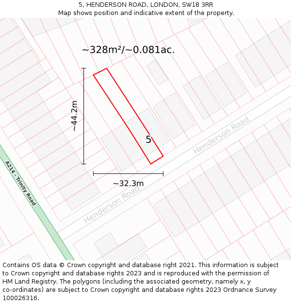 5, HENDERSON ROAD, LONDON, SW18 3RR: Plot and title map