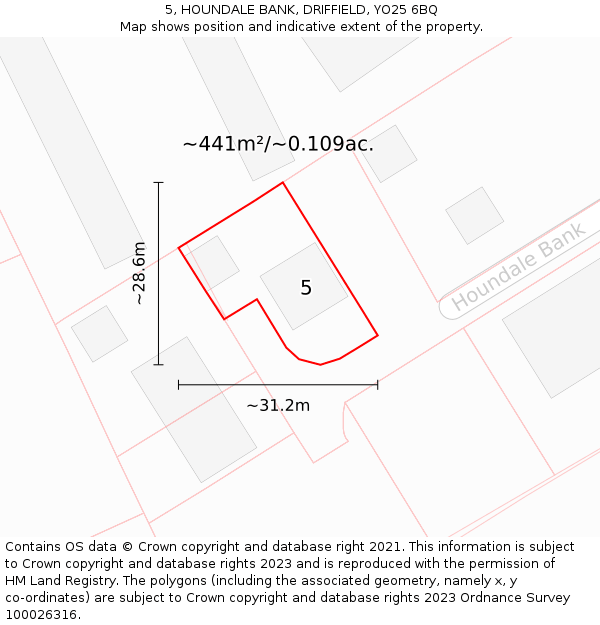 5, HOUNDALE BANK, DRIFFIELD, YO25 6BQ: Plot and title map