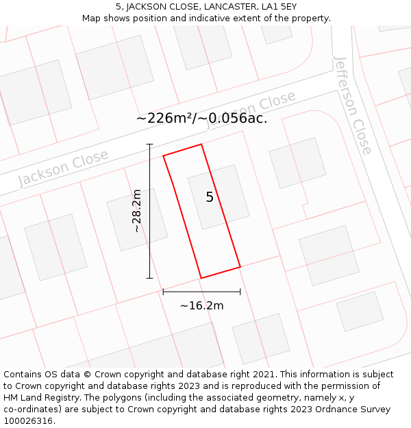 5, JACKSON CLOSE, LANCASTER, LA1 5EY: Plot and title map