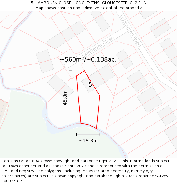 5, LAMBOURN CLOSE, LONGLEVENS, GLOUCESTER, GL2 0HN: Plot and title map