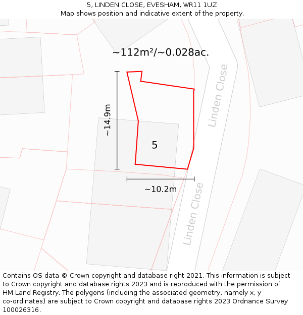 5, LINDEN CLOSE, EVESHAM, WR11 1UZ: Plot and title map