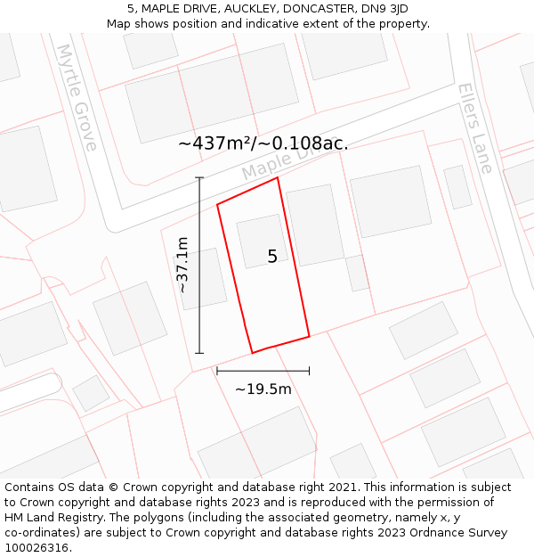 5, MAPLE DRIVE, AUCKLEY, DONCASTER, DN9 3JD: Plot and title map