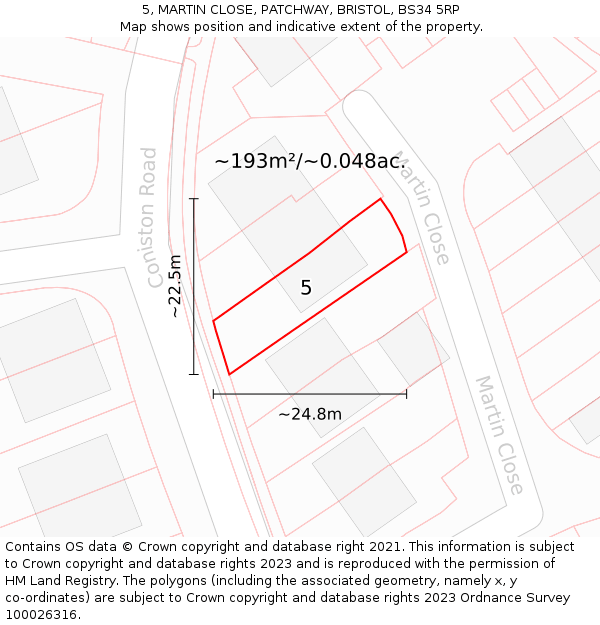 5, MARTIN CLOSE, PATCHWAY, BRISTOL, BS34 5RP: Plot and title map