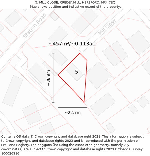 5, MILL CLOSE, CREDENHILL, HEREFORD, HR4 7EQ: Plot and title map