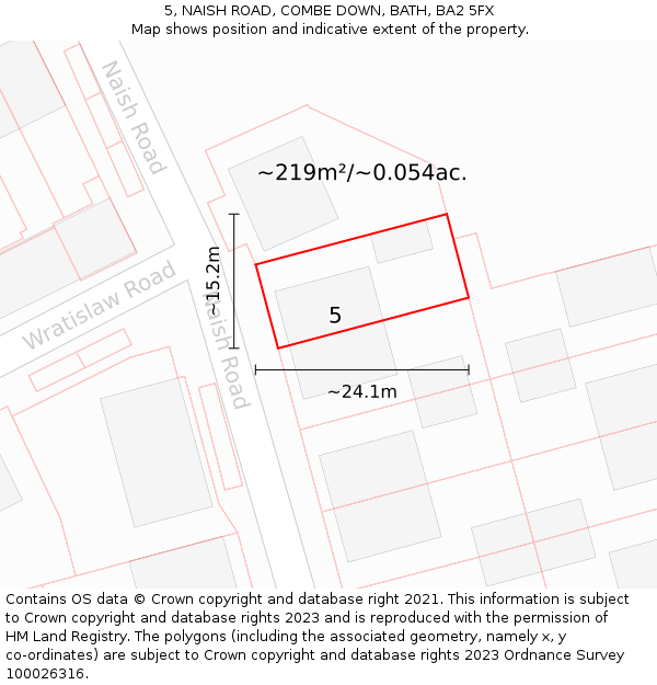 5, NAISH ROAD, COMBE DOWN, BATH, BA2 5FX: Plot and title map