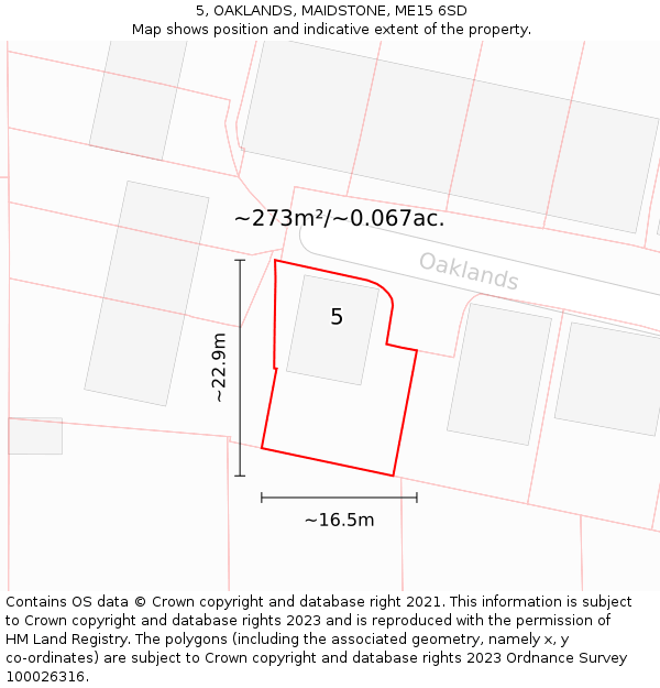 5, OAKLANDS, MAIDSTONE, ME15 6SD: Plot and title map