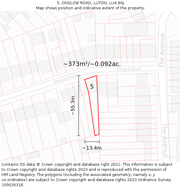 5, ONSLOW ROAD, LUTON, LU4 9AJ: Plot and title map