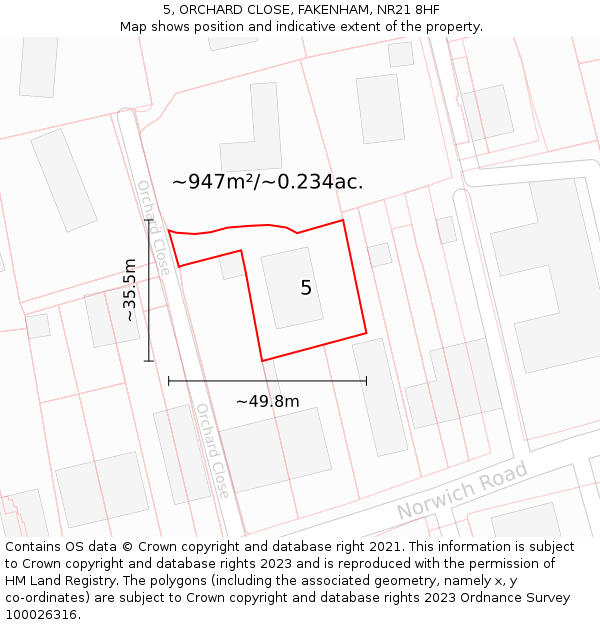 5, ORCHARD CLOSE, FAKENHAM, NR21 8HF: Plot and title map