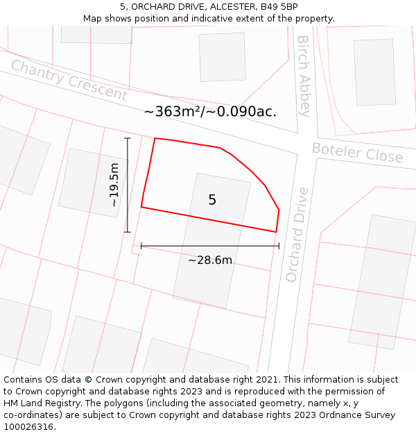 5, ORCHARD DRIVE, ALCESTER, B49 5BP: Plot and title map