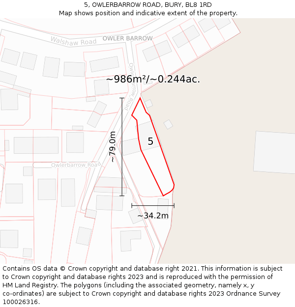5, OWLERBARROW ROAD, BURY, BL8 1RD: Plot and title map