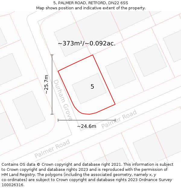 5, PALMER ROAD, RETFORD, DN22 6SS: Plot and title map