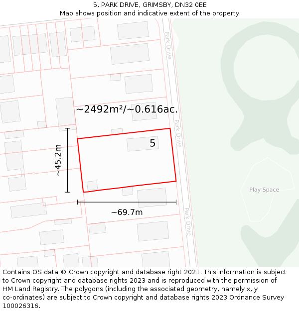5, PARK DRIVE, GRIMSBY, DN32 0EE: Plot and title map