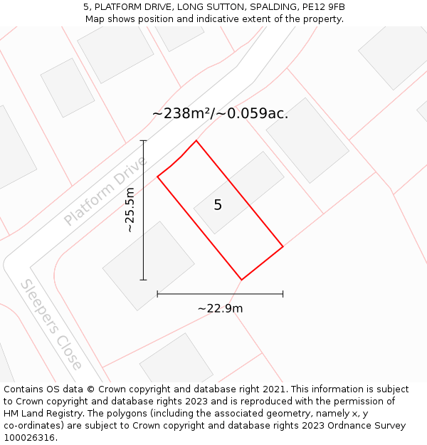 5, PLATFORM DRIVE, LONG SUTTON, SPALDING, PE12 9FB: Plot and title map