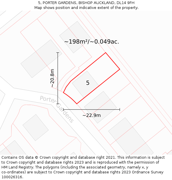 5, PORTER GARDENS, BISHOP AUCKLAND, DL14 9FH: Plot and title map