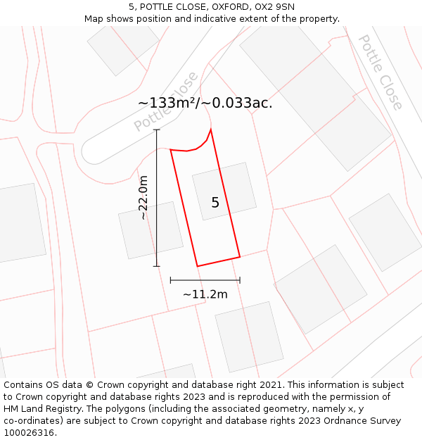 5, POTTLE CLOSE, OXFORD, OX2 9SN: Plot and title map
