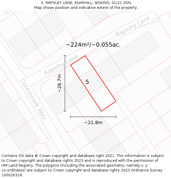 5, RAPSLEY LANE, KNAPHILL, WOKING, GU21 2SN: Plot and title map