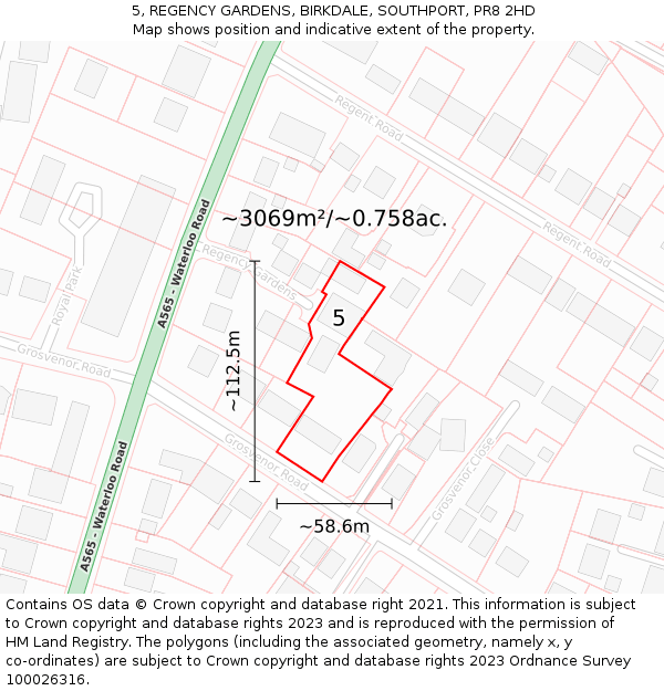 5, REGENCY GARDENS, BIRKDALE, SOUTHPORT, PR8 2HD: Plot and title map