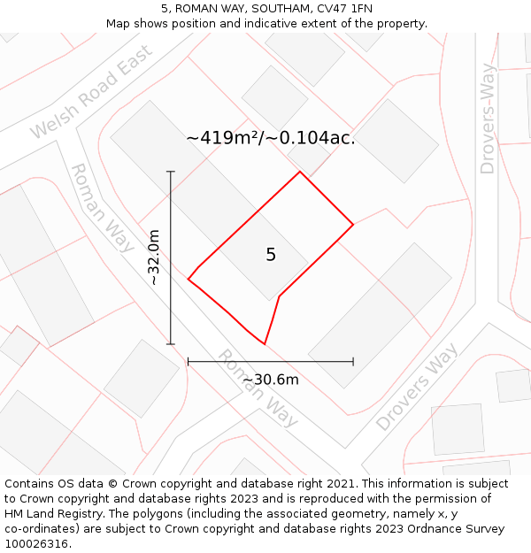 5, ROMAN WAY, SOUTHAM, CV47 1FN: Plot and title map