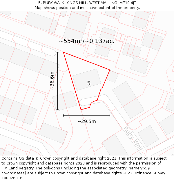 5, RUBY WALK, KINGS HILL, WEST MALLING, ME19 4JT: Plot and title map